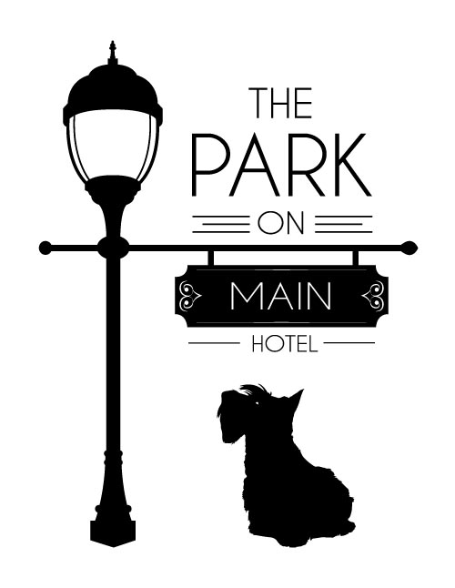 The Park on Main Logo with Dog and Lamp Post